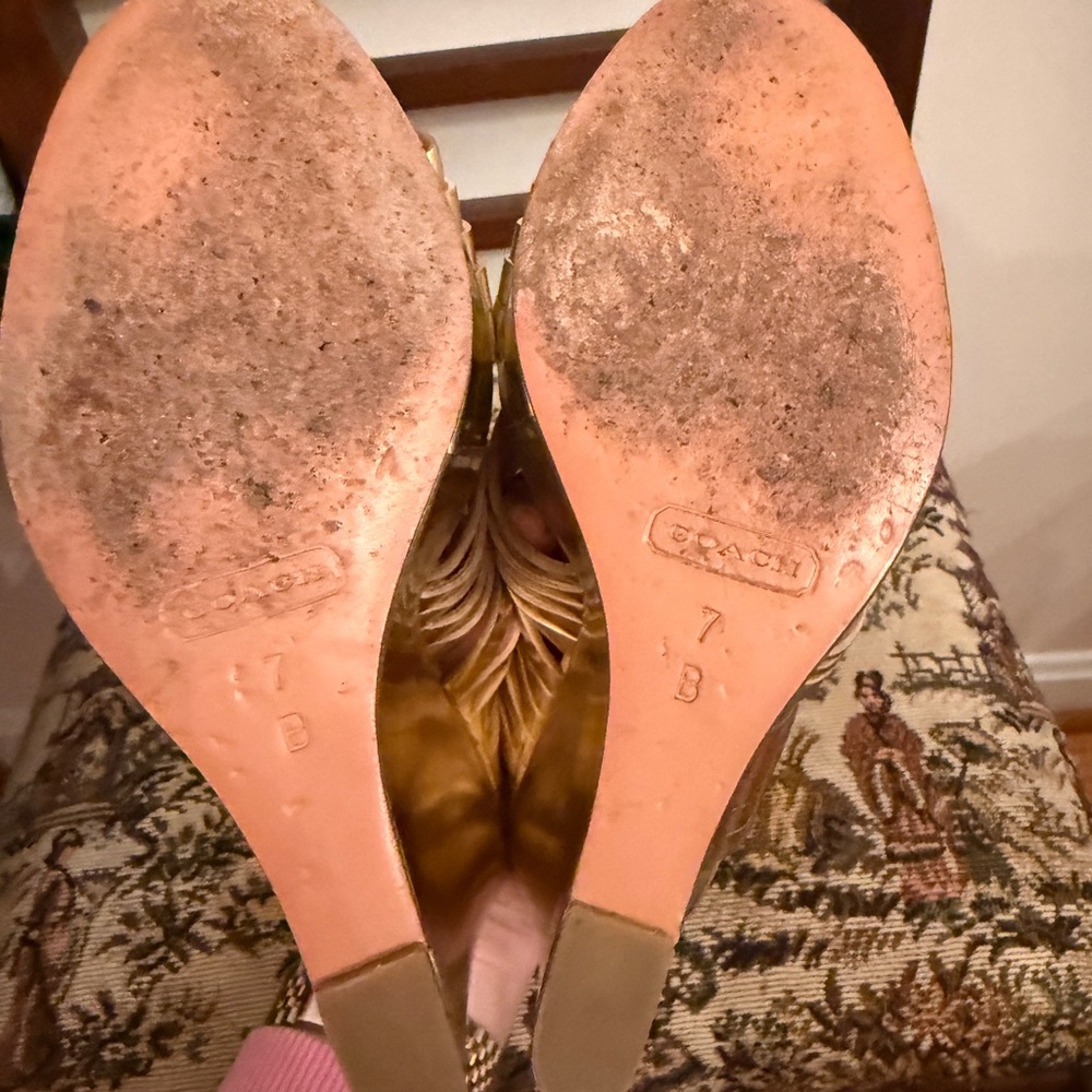 Coach Bristol Gold Mirror Metallic Wedge Sandals Size 7B - Picture 15 of 15
